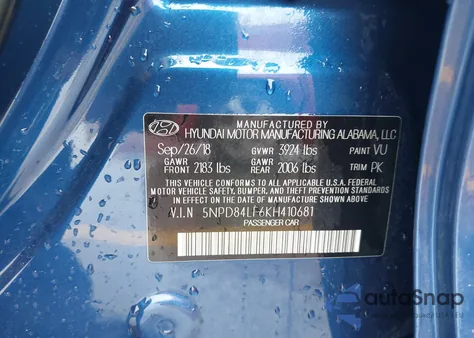 2019 Hyundai Elantra Sel/Value/Limited z USA, uszkodzony, nr VIN 5NPD84LF6KH410681